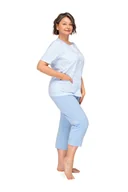 Piżamy damskie - PIŻAMA DAMSKA M KRÓTKI RĘKAW ROZPINANA Z KIESZENIAMI NIEBIESKA BAWEŁNIANA - miniaturka - grafika 1