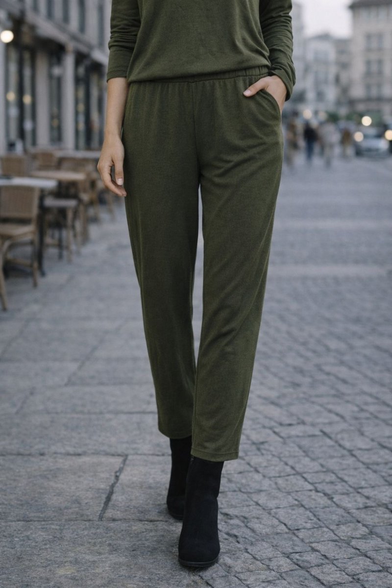 Spodnie damskie khaki Miękki dzianinowy materiał Włoskie Komfort one size