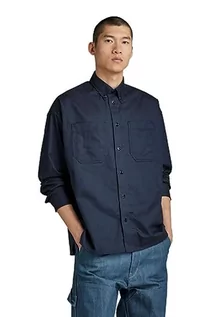 Koszulki męskie - G-STAR RAW Koszulka męska Tp Bttn Down Oversized z długim rękawem, Wielokolorowy (Rank Blue/Dk Black Oxford D23744-c895-g101), XS - grafika 1