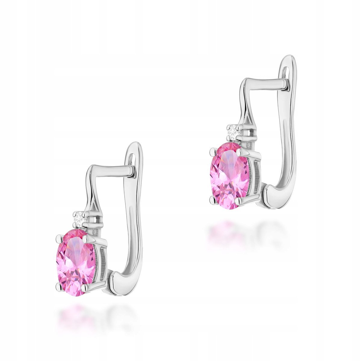 Kolczyki ze złota 585 różowy topaz i diamenty eleganckie na prezent modne