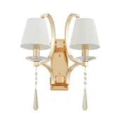 Lampy ścienne - VENISIA W2 kinkiet klasyczny złoty z kryształowymi zawieszkami abażur kremowy 2xE14 - miniaturka - grafika 1