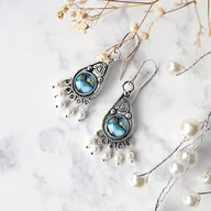 Kolczyki - BALTIC MARBLE 2 kolczyki srebrne WISZĄCE z perełkami - miniaturka - grafika 1