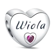 Wisiorki - Zawieszka Charms SREBRO 925 Koralik Imię Wiola Woletta Serce - miniaturka - grafika 1