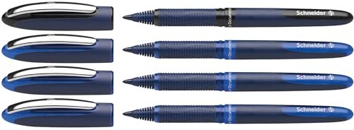 Schneider 183084 One Business pióro kulkowe (odporne na dokumenty o grubości kreski 0,6 mm, wyprodukowano w Niemczech), zestaw 4 sztuk, 3 x niebieskie, 1 x czarne