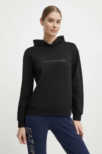 EA7 Emporio Armani bluza bawełniana damska kolor czarny z kapturem z aplikacją - Bluzy damskie - miniaturka - grafika 1