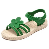 Buty dla dziewczynek - Sandałki dziewczęce Permani Wygodne Lekkie Gumowe Zapinane Na Rzepy Dziecięce Z Ozdobą Z Kwiatkami Na Lato Letnie Zielone 35 - miniaturka - grafika 1