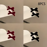 Ozdoby do włosów - TEMU 8 szt. Czerwono-czarne spinki do włosów z kokardą z flocingu dla kobiet - urocze, rozczochrane spinki do włosów i czoła z falbankami, miękka - miniaturka - grafika 1