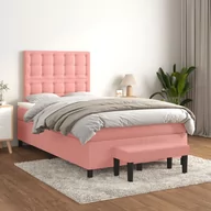 Łóżka - Łóżko kontynentalne z materacem, różowe, 120x200 cm, aksamit Lumarko! - miniaturka - grafika 1