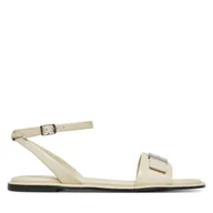 Sandały damskie - Sandały Calvin Klein Flat Sandal W/Ck Hw - Lth HW0HW02367 Écru - miniaturka - grafika 1