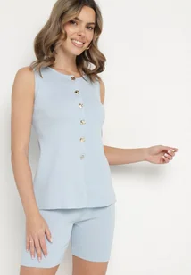 Jasnoniebieski Komplet Kamizelka na Guziki i Szorty Folaya - Komplety damskie - miniaturka - grafika 1