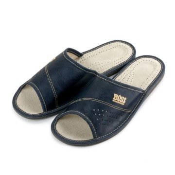Kapcie męskie skórzane niebieskie pantofle męskie wsuwane skórzane r.46
