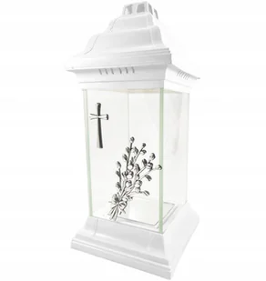 Znicz szklany kapliczka Wielkanoc bazie palemka biały + alleluja - Lampiony i znicze - miniaturka - grafika 1