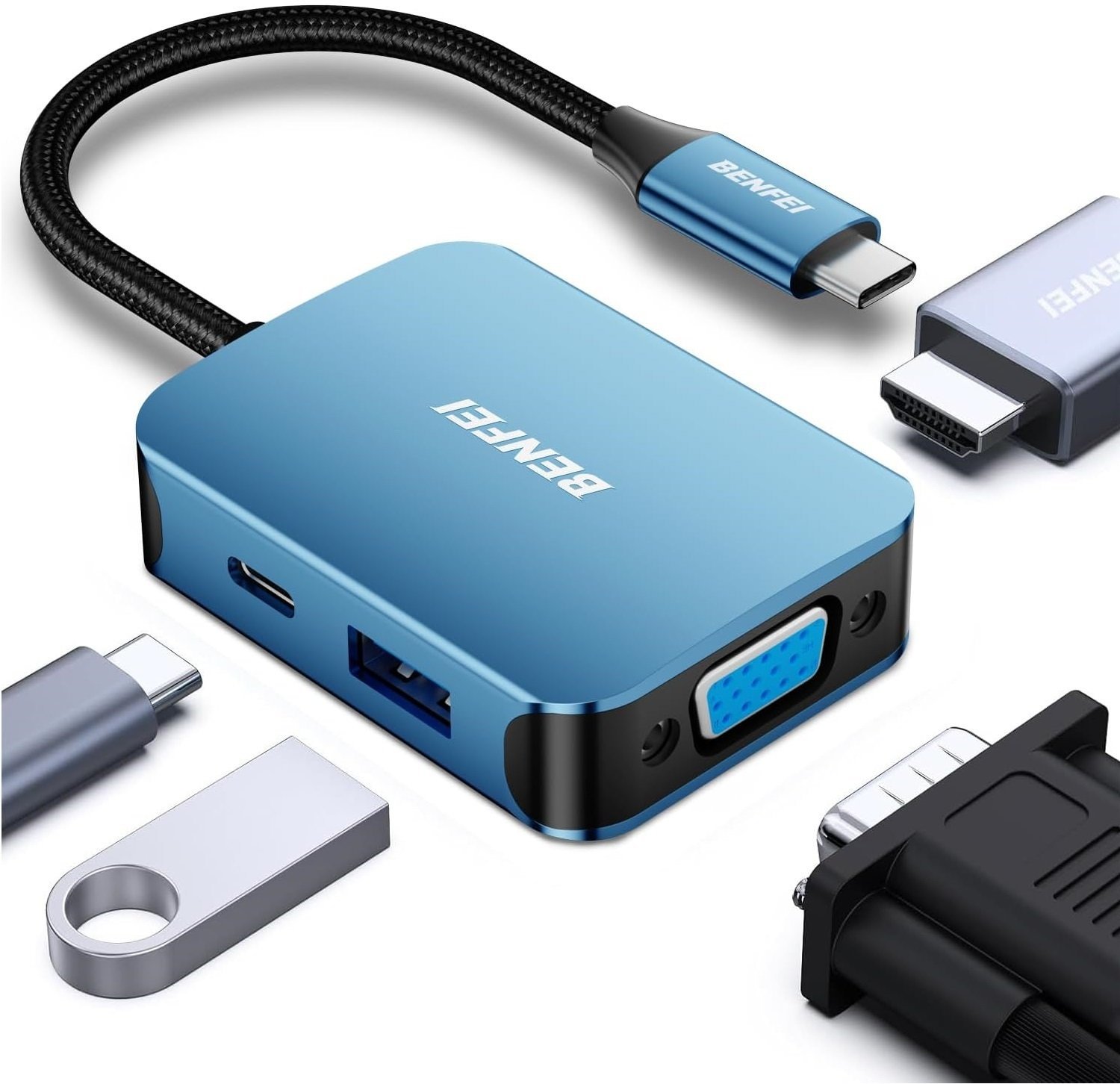 HUB USB WiWU BENFEI ADAPTER HUB 4W1 USB-C DO 4K HDMI - USB-C - 1X USB-A - VGA NIEBIESKI