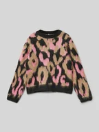 Swetry dla dziewczynek - Sweter z dzianiny o kroju regular fit z abstrakcyjnym wzorem model ‘WILD’ - miniaturka - grafika 1