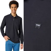 Koszulki męskie - Wrangler POLO Black LONGSLEEVE CZARNA POLÓWKA Z DŁUGIM RĘKAWEM REGULAR XL - miniaturka - grafika 1