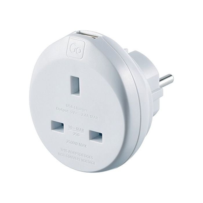Go Travel- Adaptor UK to Euro with USB-A