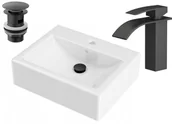 Umywalki - Umywalka Ceramiczna + Bateria +Korek Zestaw Czarny - miniaturka - grafika 1