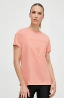 Koszulki sportowe damskie - Guess t-shirt bawełniany kolor pomarańczowy - miniaturka - grafika 1