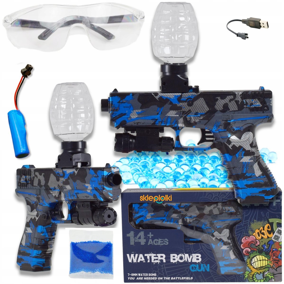 PISTOLET NA KULKI ŻELOWE AUTOMAT DUŻY ZESTAW 1000KULEK CELOWNIK GRANAT