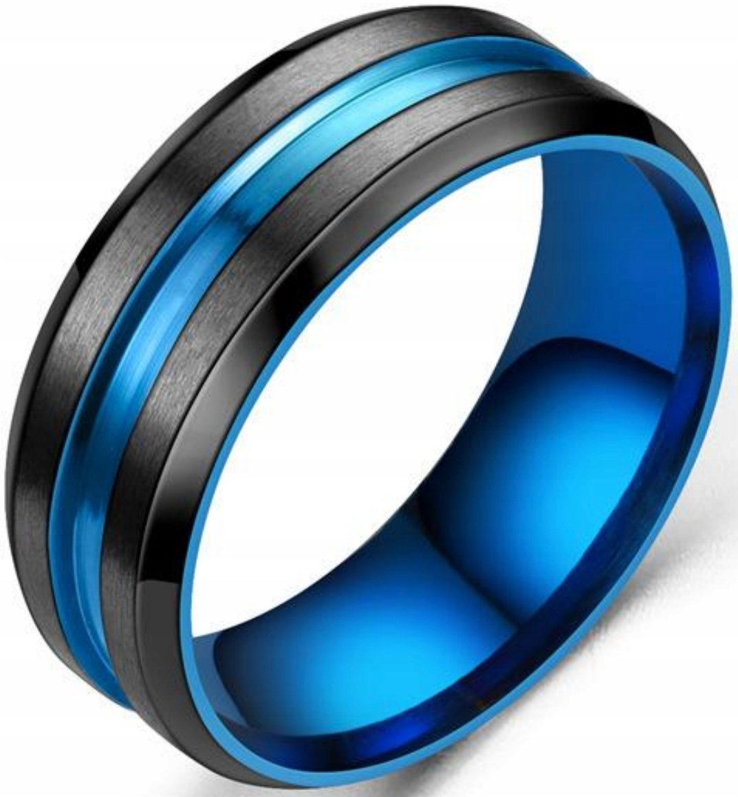 Pierścień Sygnet Czarny Niebieski Stal Szlachetna