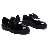 Skarpetki dla dzieci - Gizelle® Dziewczęce patentowe czarne buty szkolne Mary Jane z odpinanym paskiem z kokardą - małe dzieci powrót do szkoły wygodne antypoślizgowe mundur płaskie buty UK, Czarny, 37 EU - miniaturka - grafika 1