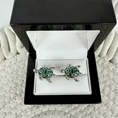 Spinki do mankietów i krawatów - SPINKI DO MANKIETÓW koszuli żółw żółwie zielone - miniaturka - grafika 1