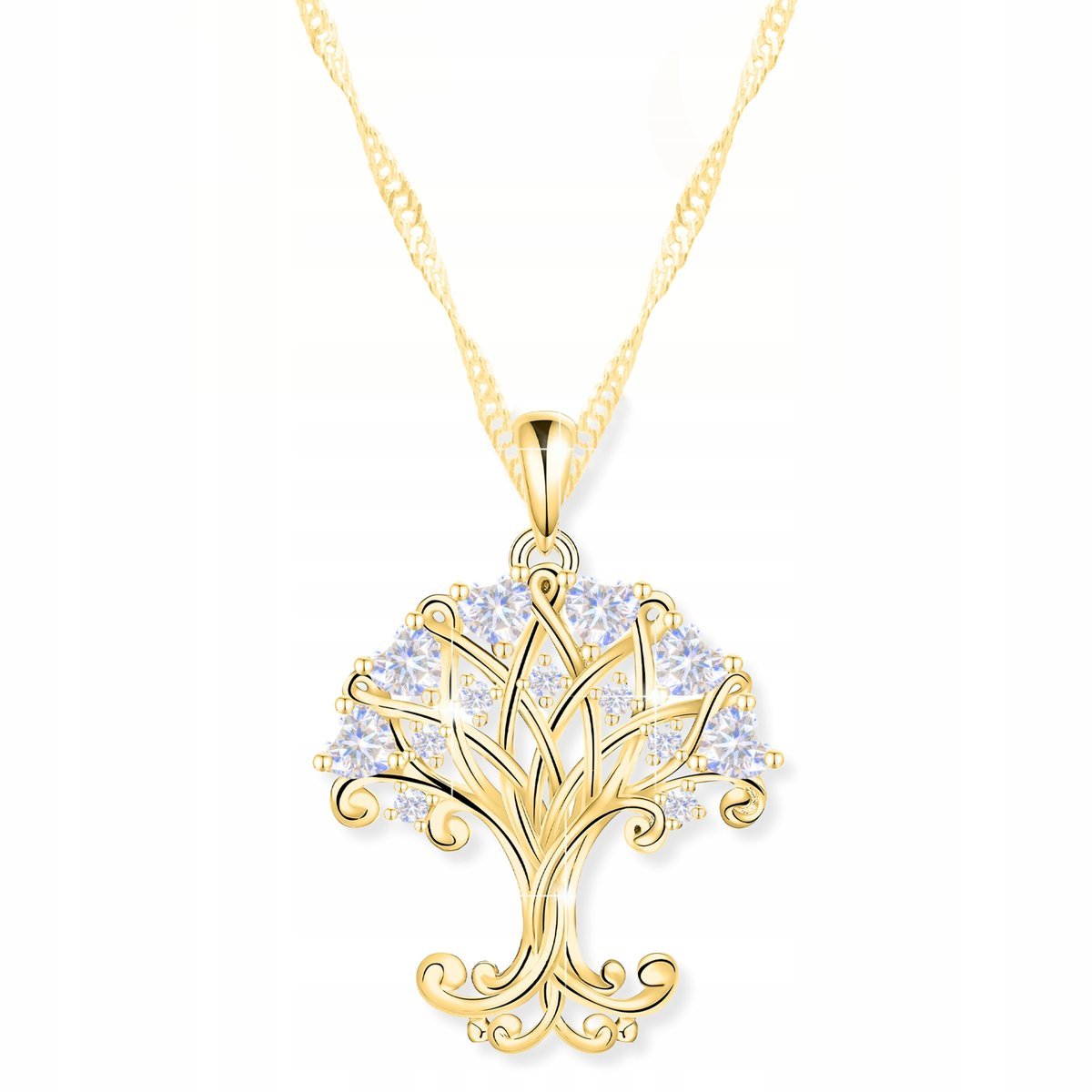 Złoty Naszyjnik Drzewko Życia Drzewo Szczęścia Kryształy Tree SREBRO 925
