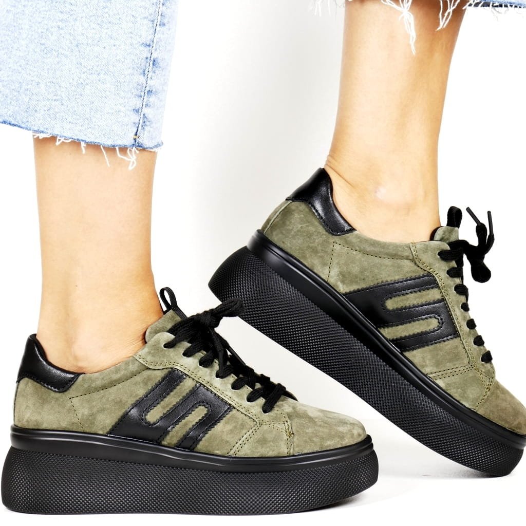 DAMSKIE SNEAKERSY SKÓRZANE PÓŁBUTYNA GRUBEJ PODESZWIE FILIPPO 7175 KHAKI