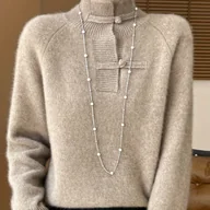 Swetry damskie - TEMU Damski Sweter w Stylu Retro z Chińskim Kołnierzem Mandarynkowym - Ciepły Kardigan na Zimę, Beżowo/Brązowe Odcienie, Gruby Płaszczowy Blazer o - miniaturka - grafika 1