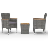 Meble ogrodowe - 3-częściowy zestaw mebli bistro, rattan PE i akacja, szary - miniaturka - grafika 1