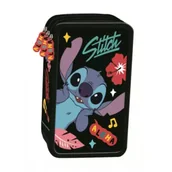 Piórniki - St. Majewski Piórnik szkolny potrójny z wyposażeniem Stitch Black Aloha - miniaturka - grafika 1