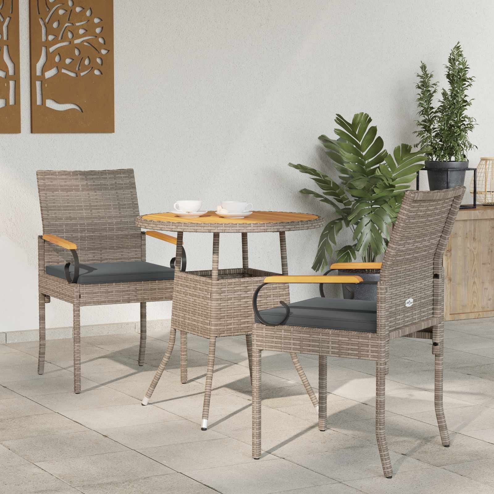vidaXL Krzesła ogrodowe 2 pcs Szary i ciemnoszary Poli Rattan i Akacja 42025881