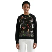 Bluzy damskie - Bluza damska Desigual Fauna z kapturem i haftami czarna-S - miniaturka - grafika 1