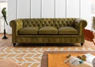 Sofy i kanapy - CHESTERFIELD Sofa #303 Zielona skóra naturalna 216x82x75 cm - miniaturka - grafika 1