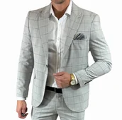 Marynarki męskie - Marynarka jednorzędowa taliowana szara w kratę DJM02 58 - miniaturka - grafika 1