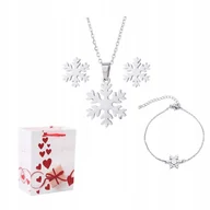 Zestawy biżuterii dla kobiet - Srebrny Zestaw Świąteczny Śnieżynki Stal Chirurgiczna Kolczyki Naszyjnik - miniaturka - grafika 1