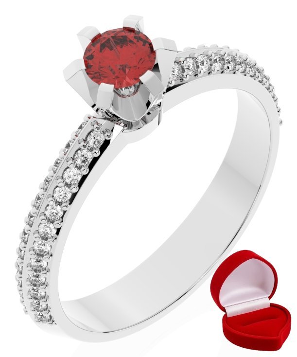 ZŁOTY PIERŚCIONEK ZARĘCZYNOWY 585 14k RUBIN 0,19 ct BIAŁE ZŁOTO R13