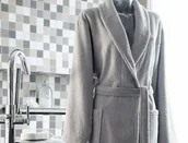 Szlafroki damskie - Blanc Des Vosges Szlafrok bawełniany UNI Szary - miniaturka - grafika 1