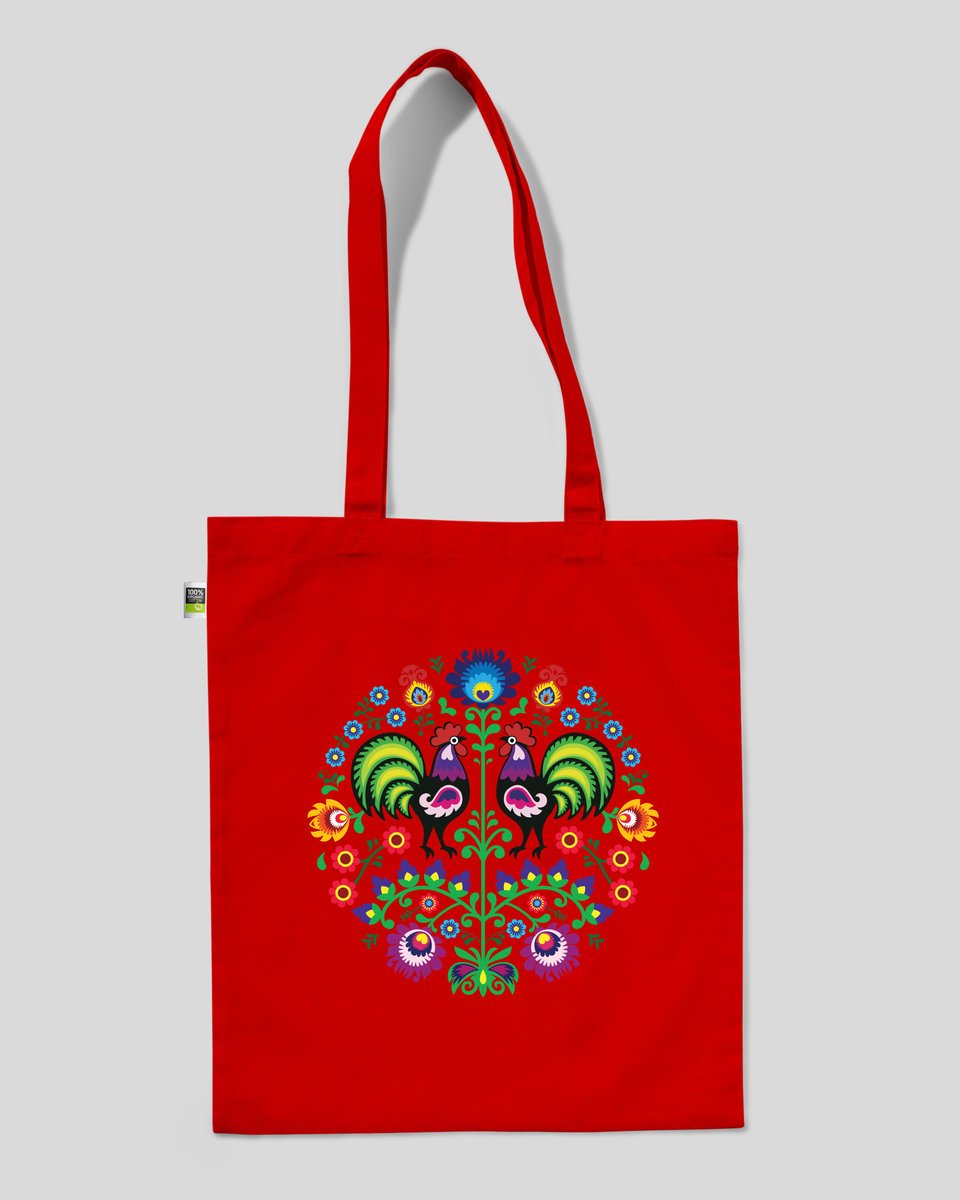 torba bawełniana na prezent na zakupy KOGUTY ŁOWICKIE Czerwony