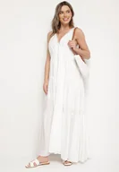 Sukienki - Biała Sukienka z Wiskozą i Szydełkowym Wzorem Meviellea - miniaturka - grafika 1