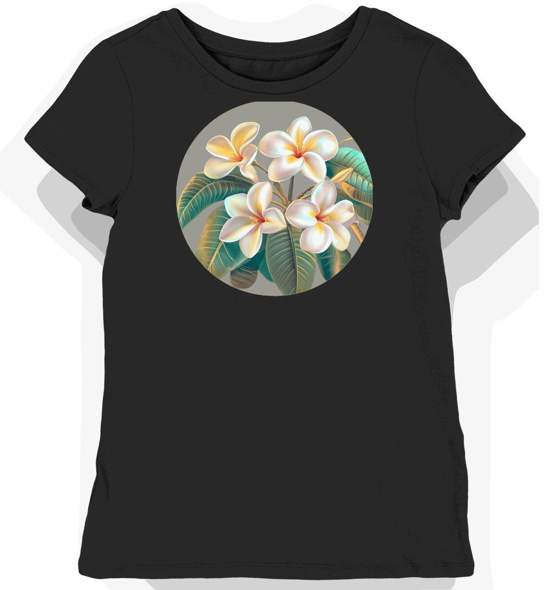 Koszulka damska czarna z motywem tropikalnego kwiatu L