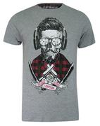 Koszulki męskie - T-shirt Szary Bawełniany, z Nadrukiem, Hipster, Barber w Okularach, Krótki Rękaw, Męski -BRAVE SOUL - Brave Soul - miniaturka - grafika 1