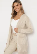Swetry damskie - Jasnobeżowy Puszysty Kardigan Niezapinany Heliture - miniaturka - grafika 1