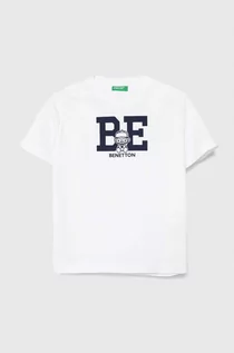 Koszulki dla chłopców - United Colors of Benetton t-shirt bawełniany dziecięcy kolor biały z nadrukiem - grafika 1