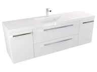 Szafki łazienkowe - Szafka Wisząca Z Umywalką ATH 140 cm D - Biały Mat - Uchwyty Chromowane - miniaturka - grafika 1