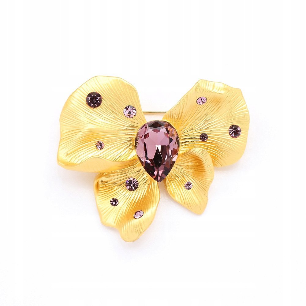 ekskluzywna BROSZKA ozdoba do ubrań KWIAT złoty cyrkonie elegancka