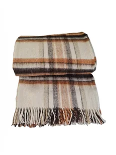 Koc wełniany z frędzlami kratka toffi ekri brązowy - Koce - miniaturka - grafika 1