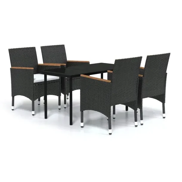 Zestaw mebli ogrodowych czarny, stół 140x70x74 cm, krzesła 52x57x84 cm