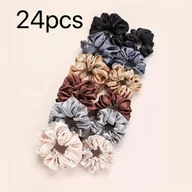 Ozdoby do włosów - TEMU 24 sztuki eleganckich satynowych gumek do włosów - Miękka tkanina, styl vintage, różne kolory (różowy, beżowy, brązowy, szary, czarny) - Idealne - miniaturka - grafika 1