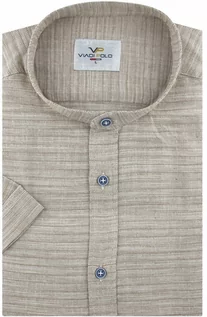 Koszule męskie - Viadi Polo Lniana Koszula Męska Codzienna ze stójką Przewiewna Casual gładka beżowa melanż z krótkim rękawem w kroju SLIM FIT Viadi Polo N522 Koszula N522 - grafika 1